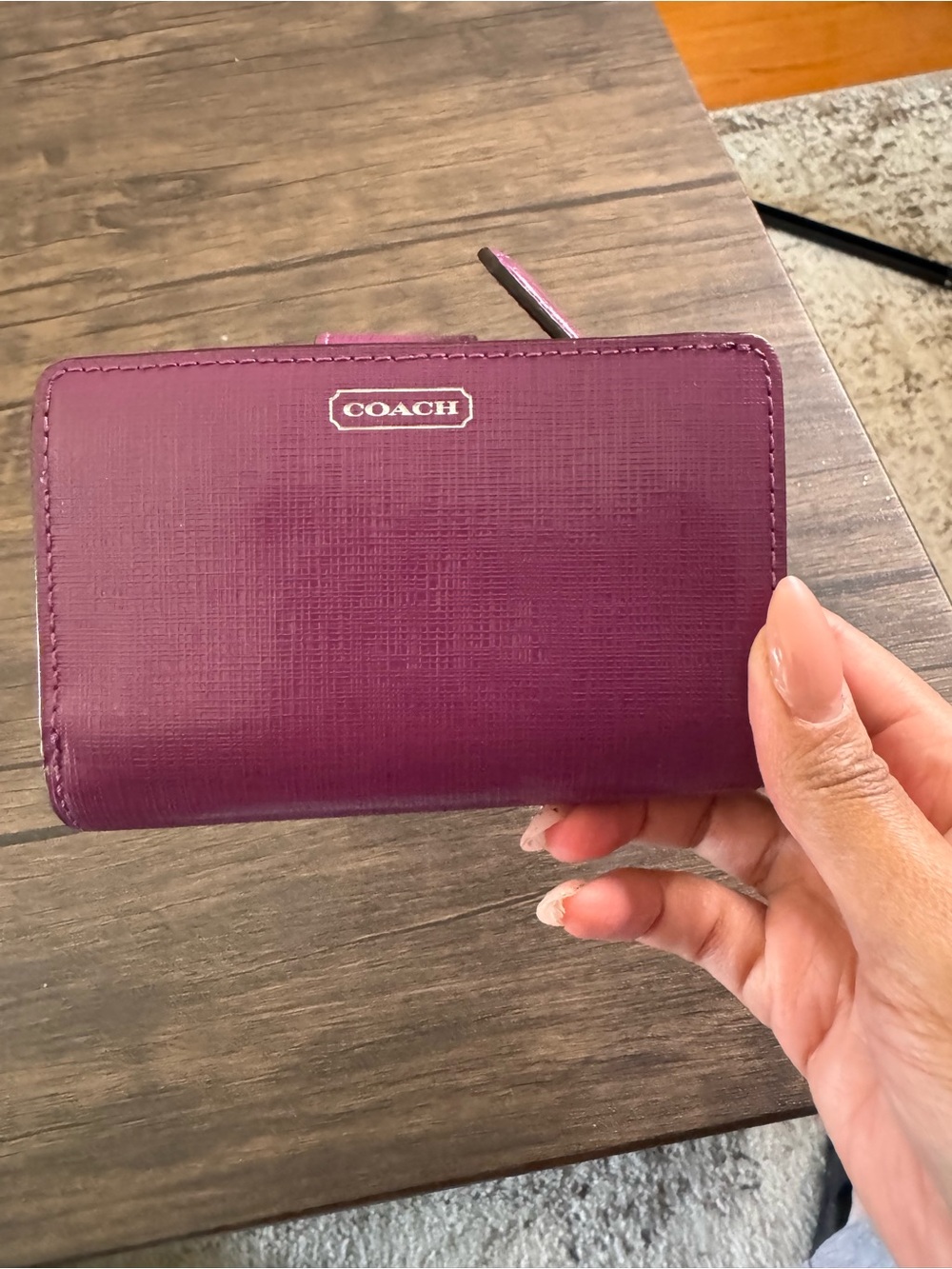 Coach Plum Saffiano Leather Zip Wallet